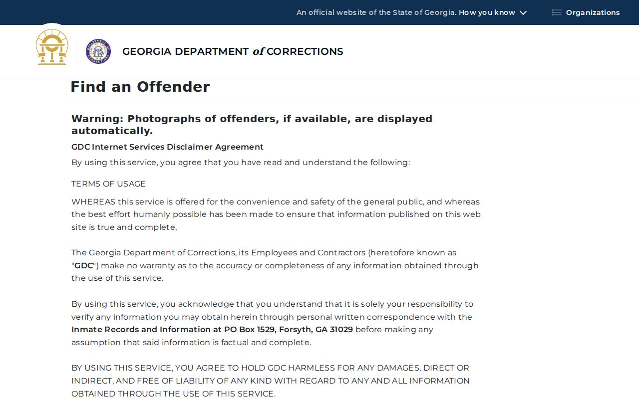 Georgia Department of Corrections offender search for state custody after a Bulloch case