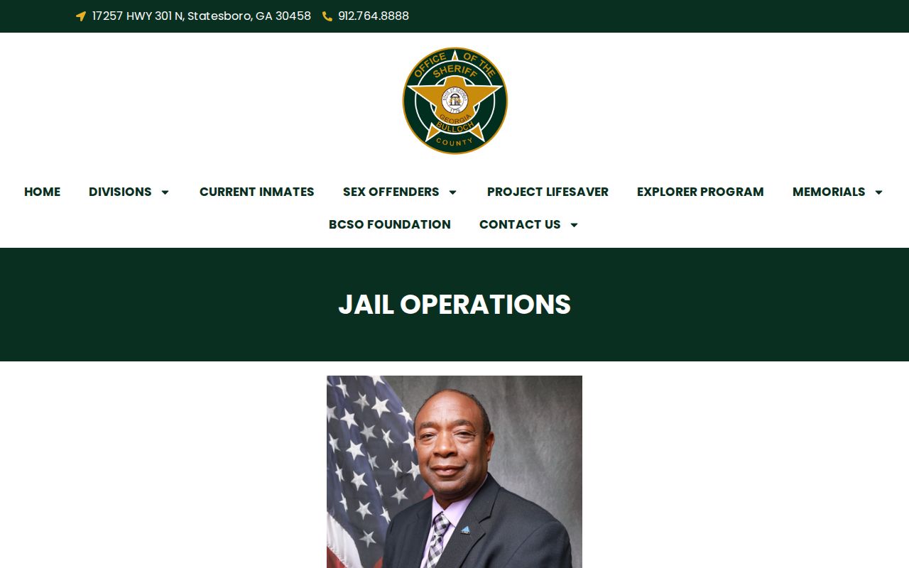 Bulloch County Sheriff Jail Operations page for the county booking facility
