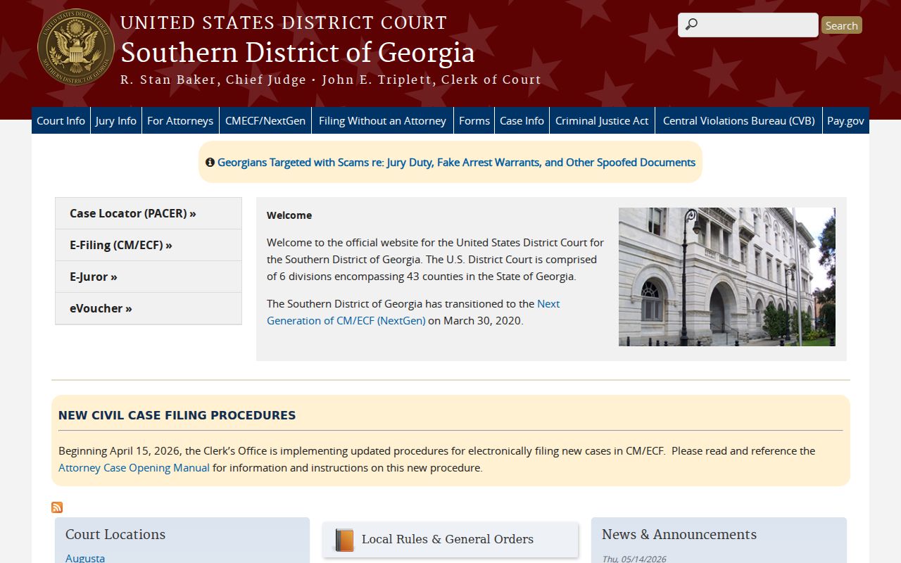 United States District Court for the Southern District of Georgia official website