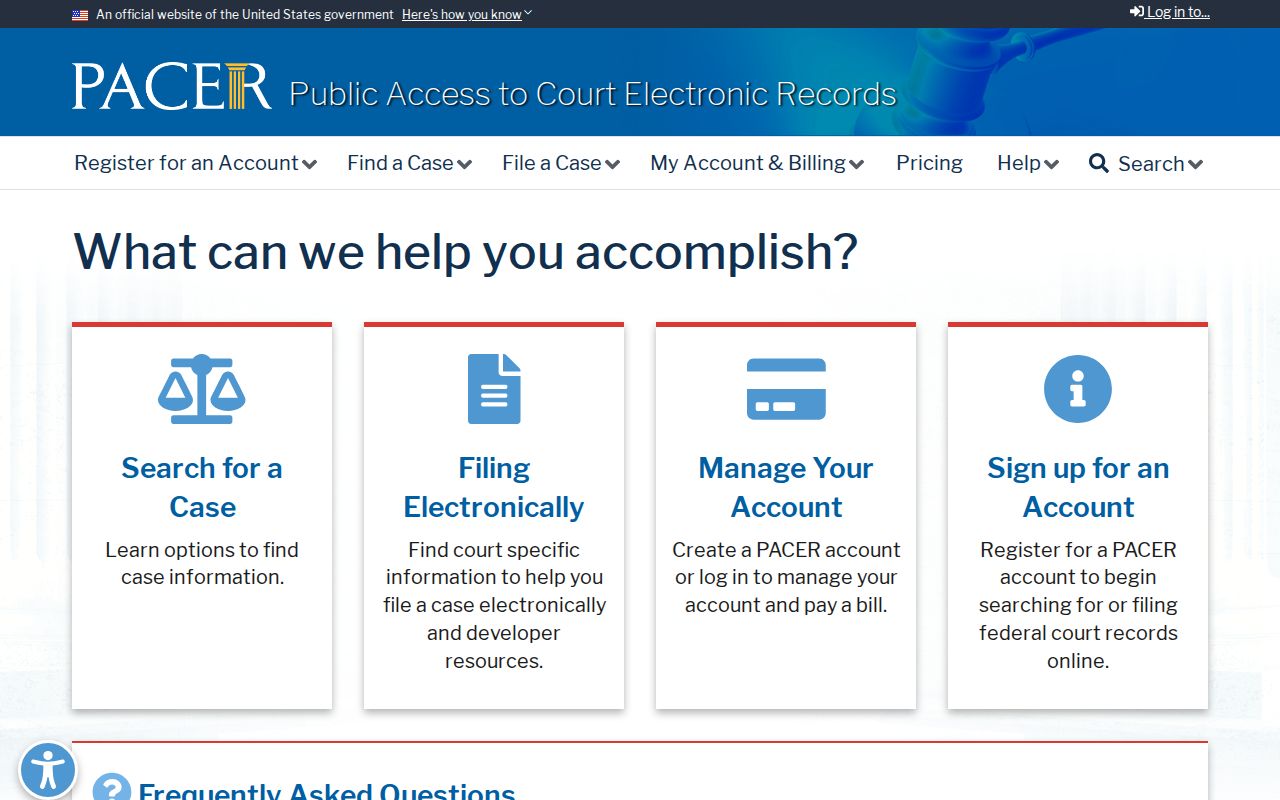 PACER federal court case access website