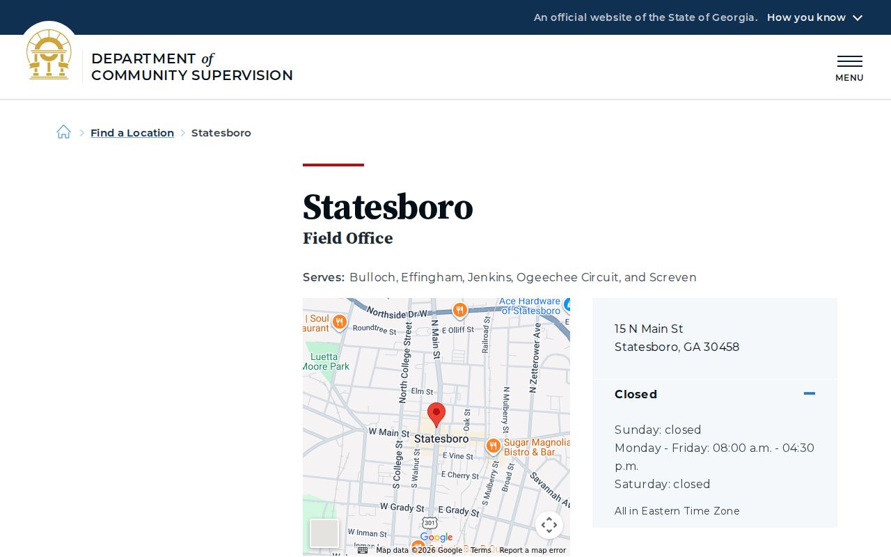 Georgia Department of Community Supervision Statesboro office