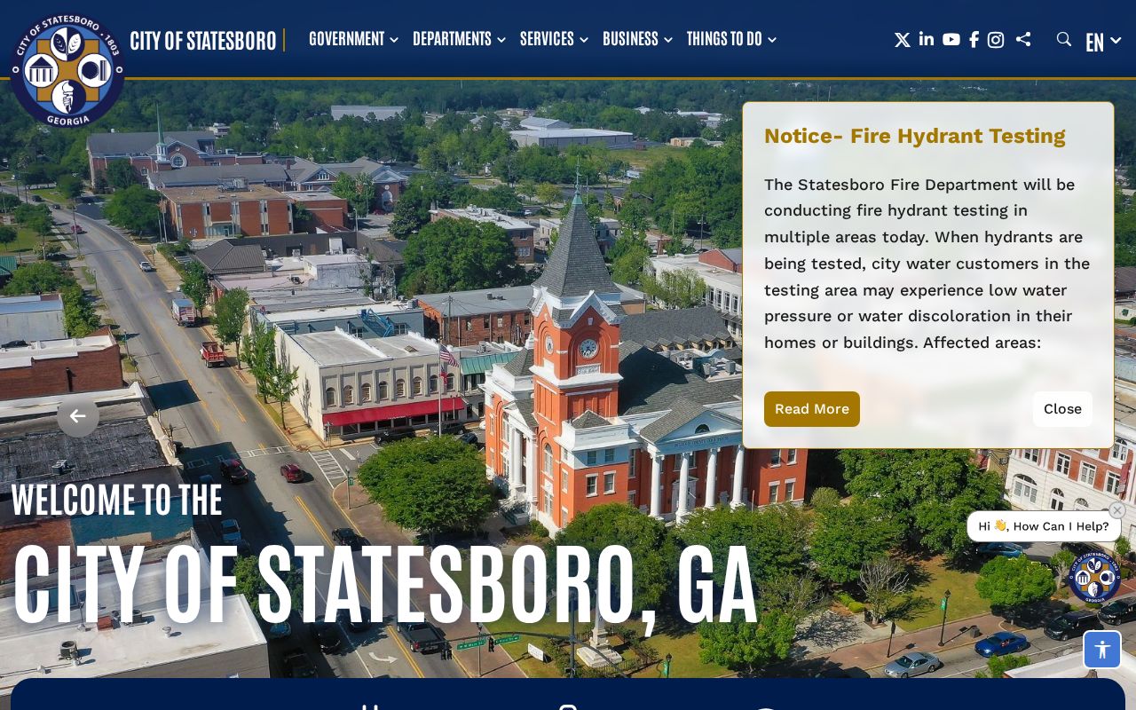 Official City of Statesboro website and department navigation